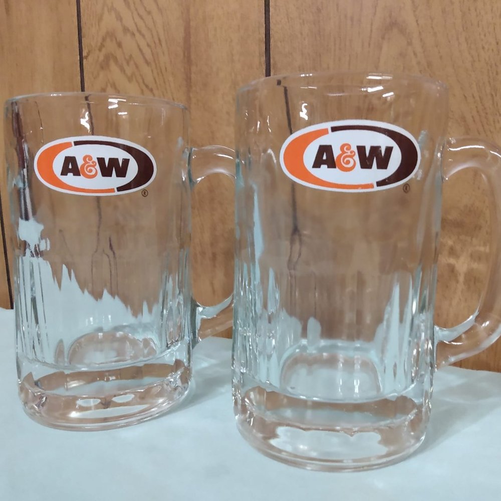 2 Vintage Tall Mugs Glass Heavy Root Beer Collectibles
